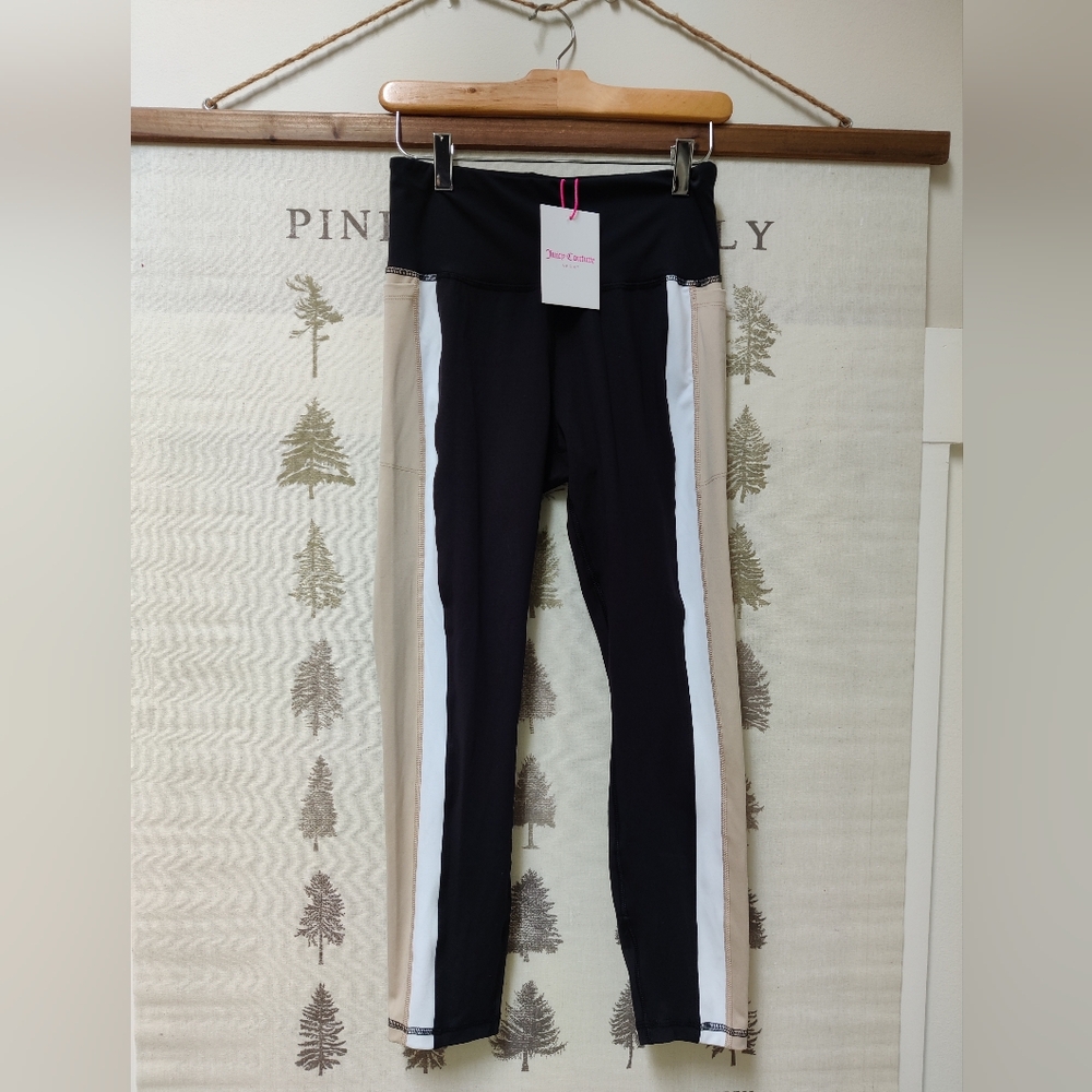 Juicy Couture Sport Colorblock High Rise Leggings Black Beige White Size M NWT
